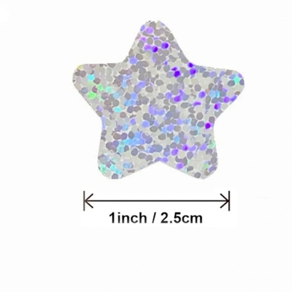 Holographic Silvery Star Stickers Self Adhesive Metallic Glitter Foil 1" - Picture 10 of 10